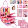 JHkim Busy Board for Toddlers, Sensory Board Travel Toys Gifts for Girls Boys, Montessori Toys to Learn Fine Motor Skills, Educational Activities Busy Book for Airplane Car (Pink)