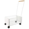 JHKNNK Rolling Shopping Trolley with Swivel Wheels and Heavy Duty Load Capacity, White Iron Library Book Cart with Pull Rod and High Sided Basket for Home and Office Use