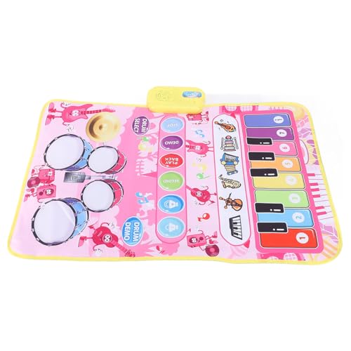 Jiawu Piano Music Mat, Portable Foldable Multi Instrument Touch Sensitive Floor Piano Playmat, Floor Keyboard Playmat with Complete Set Including Drumsticks for Toddlers Kids (Pink)