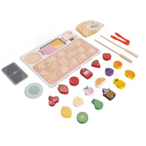 Jiawu Wooden Fruit Bead Toys, Wood Material Colorful Fruit Beads Wooden Pretend Toys, Play Food with 23 Beads 10 Accessories for Toddlers Preschool