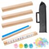 Jieting Wooden Mahjong Racks with Pushers Set, 4 Magnetic Mahjong Tile Racks with Detachable Pushers, American Mahjong Accessories with Dice Chips & Storage Bags for Game Table (Natural Wood)