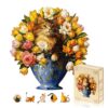 Jigfoxy The Vase Cat Wooden Puzzle for Adults, Unique Animal-Shaped Wood Jigsaw Puzzle, Christmas Thanksgiving Gift for Puzzle Lovers, Family and Friends (S-7.4 * 7.7in-86pcs)