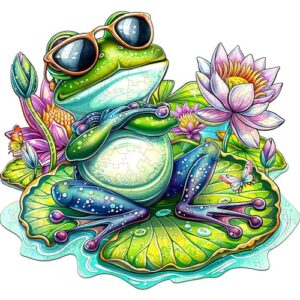 Jigfoxy Wooden Puzzle for Adults, Leisurely Frog Wooden Jigsaw Puzzles for Adult, Unique Animal Shape Wood Cut Puzzles, Christmas Thanksgiving Gifts for Friends Family (L-13.4 * 12.4in-240pcs)