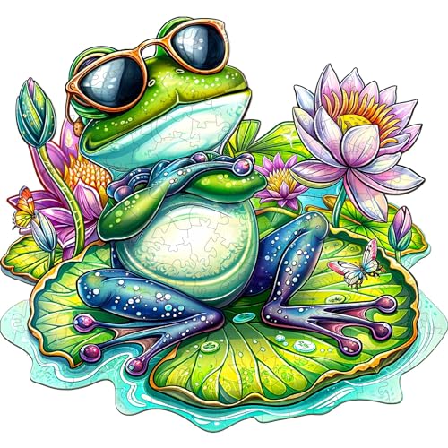 Jigfoxy Wooden Puzzle for Adults, Leisurely Frog Wooden Jigsaw Puzzles for Adult, Unique Animal Shape Wood Cut Puzzles, Christmas Thanksgiving Gifts for Friends Family (L-13.4 * 12.4in-240pcs)