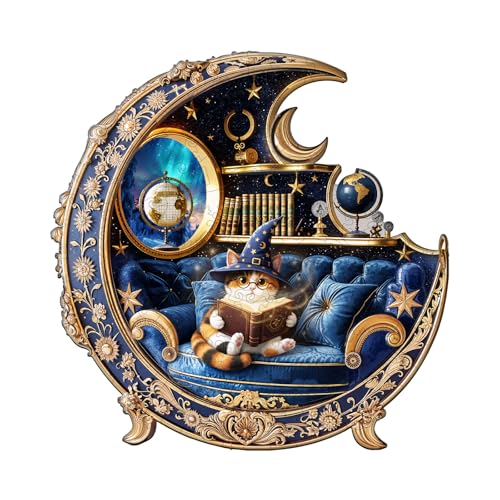 Jigfoxy Wooden Puzzle for Adults, Magic Cat Jigsaw Puzzles for Adult, Unique Animal Shape Wood Cut Puzzles, Christmas Thanksgiving Gifts for Friends Family (M-11.4 * 11.4in-180pcs)