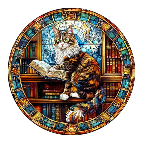 Jigfoxy Wooden Puzzle for Adults,Maine Cat Wooden Jigsaw Puzzles for Adult, Unique Animal Shape Wood Cut Puzzles, Christmas Thanksgiving Gifts for Friends Family (M-11.4 * 11.4in-200pcs)