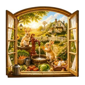 Jigfoxy Wooden Puzzle for Adults, Rabbit Courtyard Jigsaw Puzzles for Adult, Unique Animal Shape Wood Cut Puzzles, Christmas Thanksgiving Gifts for Friends Family (M-11.4 * 10.7in-200pcs)