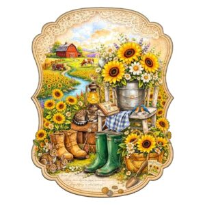 Jigfoxy Wooden Puzzle for Adults, Sunflower Boots Jigsaw Puzzles for Adult, Unique Animal Shape Wood Cut Puzzles, Christmas Thanksgiving Gifts for Friends Family (M-11.4 * 8.6in-180pcs)