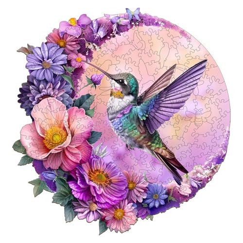 Jigfoxy Wooden Puzzles for Adults, Hummingbird Wood Puzzle, Unique Animal-Shaped Wooden Jigsaw Puzzle for Adults, Perfect Christmas Thanksgiving Gifts for Family and Friends (S-8.4 * 8.1in-100 pcs)