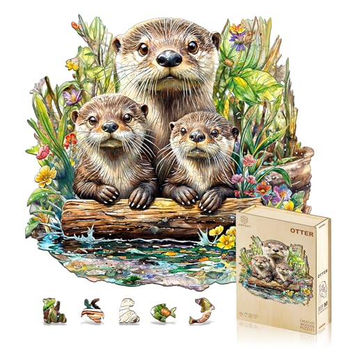 Jigfoxy Wooden Puzzles for Adults, Otter Wood Puzzle for Adults, Unique Animal-Shaped Wooden Jigsaw Puzzle, Christmas Thanksgiving Gifts for Puzzle Lovers, Family and Friends (S-8.5 * 8.1in-100pcs)