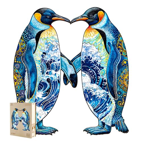 Jigfoxy Wooden Puzzles for Adults, Penguin Wood Puzzle for Adults, Unique Animal-Shaped Wooden Jigsaw Puzzle, Valentines Day Gifts for Puzzle Lovers, Family and Friends (L-13.3 * 12in-250pcs)
