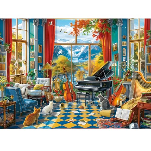 Jigsaw Puzzles 300 Pieces for Adults Room Piano Adult Puzzles 300 Piece Puzzles for Kids Ages 8-10 10-12 Recycled Cardboard Puzzle Pieces Family Challenging Game 20.5x15IN