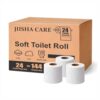 JIISHA CARE Ultra Soft 2-Ply Toilet Paper, Cushiony Touch with Smooth Tear, 24 Family Mega Rolls = 144 Regular Rolls (24 Rolls (300 Sheets), Family Mega)