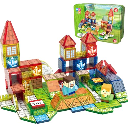 JIMI Mini Magnetic Tiles, 100pcs Building Tiles Magnetic 3D Blocks with Metal Storage Box, Portable Travel Set STEM Building Blocks for Kids Ages 3+, Educational Construction Toys for Boys Girls