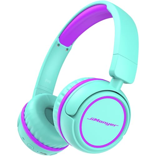 Jimonyer Kids Bluetooth Headphones, 80H Playtime Lightweight Wireless Headphones for Kids, 85/94dB Safe Volume Limit, Bluetooth 5.4, Built-in Mic Kids Headphones for School, Travel, iPad, Tablet