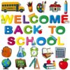Jinei 68 Pcs Back to School Decor First Day of School Cutouts Welcome Back Bulletin Border Decoration Colorful Pencils Cutout for Classroom Chalkboard Nursery Wall Decor