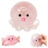 JINGGWW Crystal Sequin Octopus Taba Squishy – Cute Taba Stress Relief Toy, Kawaii Fidget Ball for Desk, Office & Gifts (Glitter Pink)