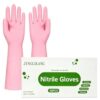JINGLIKANG 16 inch Nitrile Disposable Gloves Long Sleeved Blue 6Mil Durable Waterproof Latex Free Cleaning Dishwashing 50PCS (50, Pink, L)