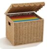Jingmore Paper Rope File Storage Box with Scalloped Lid Collapsible Letter Size Hanging Filing Organizer Basket for Home Office, Woven Decorative Document Storage Box