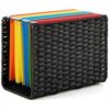 Jingmore Paper Rope Hanging File Basket with Handle 12 x 10 x 6.3 Inch Decorative File Folder Organizer Letter Size Woven Box Organizers Portable Document Storage Box for Office Decor (1 Pcs,Black)