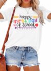 JINTING Happy First Day Of School Teacher Shirt Women Back To School Tee Shirts Teacher Life Gift Tee Top White