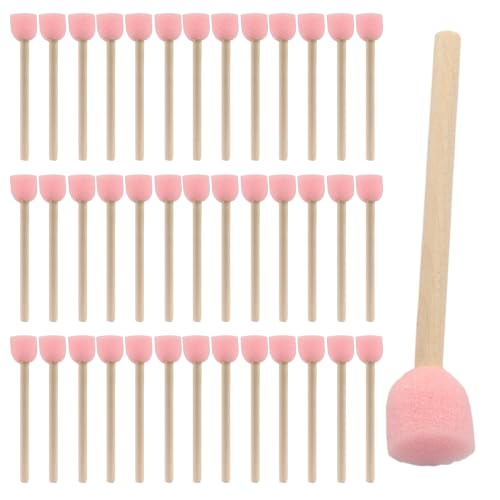 Jiozermi 40 Pack 0.6 Inch Pink Round Sponge Foam Brush Set, Foam Brush with Wood Handle, Sponge Painting Tools for Art Crafts, Acrylic Paint, Stenciling, Staining, DIY Craft, Model Making