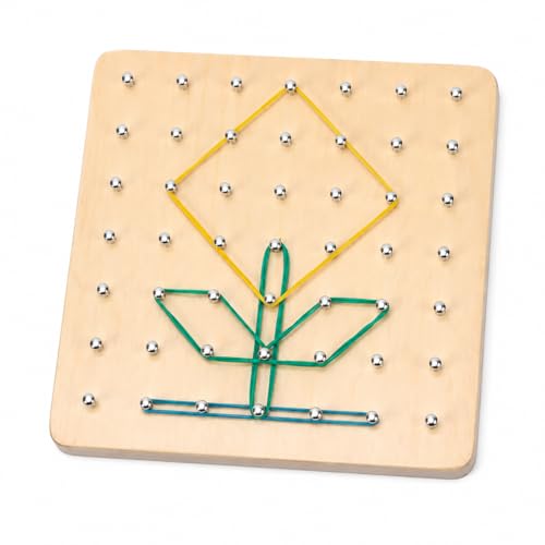 JISADER 1 Wooden Board Sensory Toy Geometric Pattern Manipulative Math Development Early Learning Hand Eye Coordination Fine Motor Material Suitable for, Small Geoboard (49 pegs)
