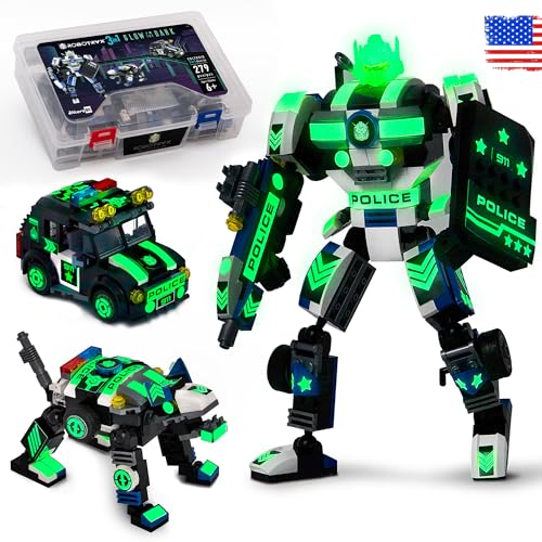 JITTERYGIT Robot Police Mech Glow in The Dark Toy Cop Gift, SWAT Action Figure Buildable STEM Building Superheroes Soldier - Cool Present for Boys, Girls, Kids, Children Ages 6 7 8 9 10 Year Olds