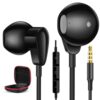 Jiunai 3.5mm Wired Earbuds with Mic, Half in-Ear Corded Headphones Black