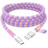 Jiunai Beaded USB A to USB C Cable 6ft Long Cute Fast Charge Cable for CarPlay 27W Type C Charger USB to USB-C Beaded Phone Charger for iPhone 17 16 15 Galaxy S26 S25 iPad/Pixel Women Girl Purple Pink
