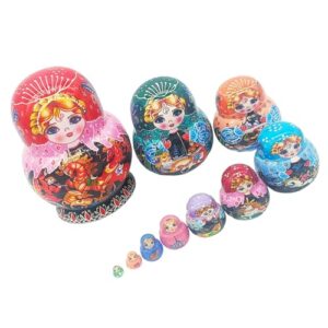 jklymm 10 Layer Russian Hand Painted Nesting Dolls Wooden Educational Stacking Toy for Artistic Fun and Learning Artistic