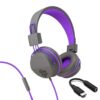 JLab, JBuddies Studio, Kids Wired on-Ear Headphones, Bundle with USB-C Adapter, Volume limiting, Foldable, Grey/Purple