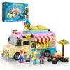 JMBricklayer Ice Cream Truck Building Set with Lights, City Street View Building Blocks with 3 Minifigures,1207 PCS Display Car Model for Girls, Modular Collection Kit, Idea Gift for Teens Adults 14+
