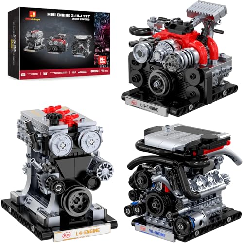 JMBricklayer V6 L4 B4 Engine Model Kits that Works, 3-in-1 STEM Mechanical Car Engine Building Blocks for Adults & Teens, DIY Engine Toy, Home or Office Display, Mini Engineering Construction Gifts