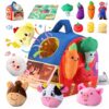 JMMICO Baby Toys 6-12 Months, 13 PCS Barn with Stuffed Farm Animals and Stick-On Plush Vegetables, Mirror -Montessori Toy for Babies, Portable Sensory Toy for Toddlers 1-3, 1 Year Old Boy Girl Gifts