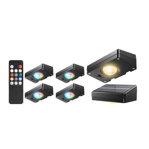 JOFIOS Fence Lights Solar Powered with Remote, 6 Pack, Dusk to Dawn Solar Fence Lights Outdoor Waterproof with Warm White LED Spot Lens, Solar Light Outdoor, Wall, Backyard, Railing, Deck, and Patio