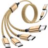 Jogrytece Multi Charging Cable, 4-in-1 USB C Cord, 5 ft, Data Transfer, for iPhone, Galaxy, Tablets, and Multiple Devices Gold&Black