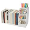 Johehe Multifunctional & Retractable Office Desk Organizer and Bookshelf, Small Space Desk Organizer with Magazine File Holder and Pen Holder,Desk Accessories & Workspace Organizers Office Supplies