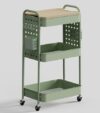 johgee 3 Tier Rolling Cart with DIY Pegboards, Metal Rolling Utility Cart with Table top, Sturdy Storage Organizer Cart with Locking Wheels & Hooks for Office, Classroom, Kitchen and Bathroom
