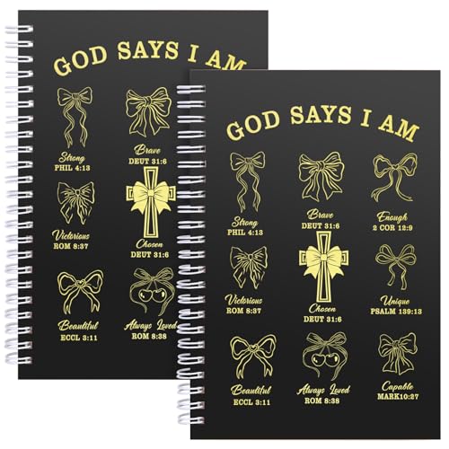 JOHSBYD Spiral Notebook 2 Pcs A5, Journal for Women, Coquette Preppy Bow, Bible Study Prayer Journal Gift for Christian Women, Cute Notebooks for School Office (2Pcs Christian Black)