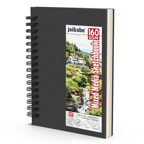 joibabe Mixed Media Sketchbook, 160 GSM 60 Sheets Spiral Bound Drawing Pad for Pencil, Pen, Watercolor, Acrylic & Ink – 5.5" x 8.5", Acid-Free Art Journal for Artists, Students & Beginners