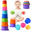 jojnawa 8 Pcs Stacking Cups Baby Stacking Toys, 8 Colors Educational Nesting Cups, Montessori Stacking Toys for Toddler Gifts