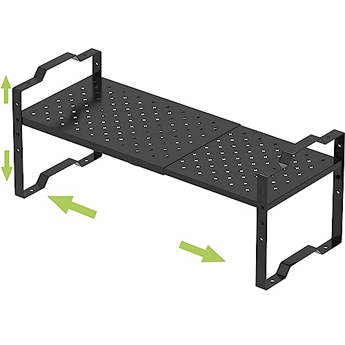 Jojocross Expandable Shelf Cabinet Organizer Adjustable Stackable Spice Rack at Kitchen and Bathroom More, Countertop Cupboard Organization Pantry Storage (1 Pack/Black, M)