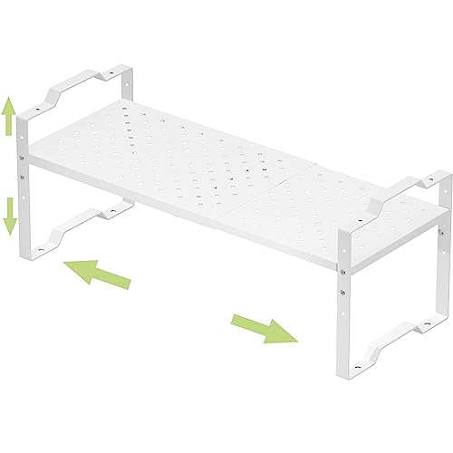 Jojocross Expandable Shelf for Cabinet Organizer Adjustable Stackable Spice Rack at Kitchen and Bathroom More, (1 Pack/White, Medium)