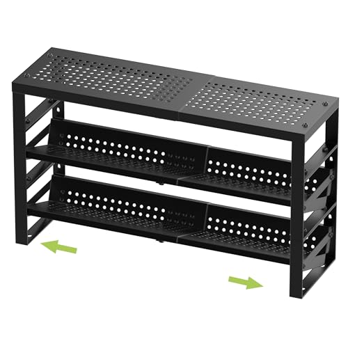 Jojocross Expandable, Stackable, Adjustable Spice Rack kitchen Organizer,Metal Pantry Storage Shelves - Multi-Tier Shelf for Cabinet, Countertop, Pantries, Cupboard or Wall Mount,Black