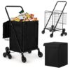 Jojoka Heavy Duty Folding Stair Climbing Utility Cart - 360° Swivel Wheels - Dual Baskets & Waterproof Liner - Portable Wheeled Office Trolley for Groceries, Laundry, Camping - 100 lbs Capacity,