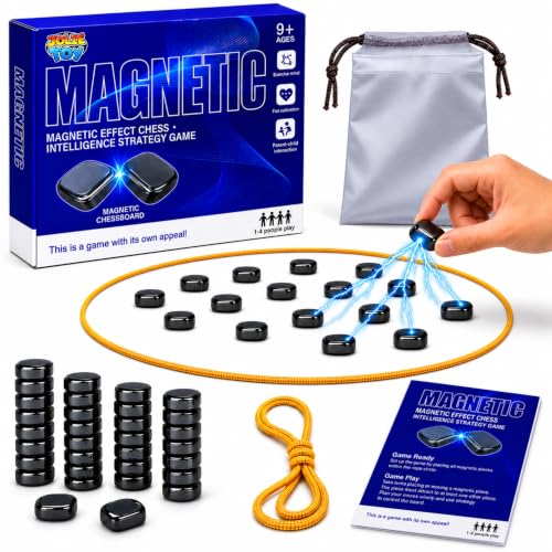 JOLIETOY Magnet Game with 32 Magnetic Stones & String, Magnetic Chess Game for Kids & Adults, Family Board Game, Travel Strategy Game with Storage Bag for Camping, Parties & Game Night