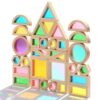 JOLKID Wooden Building Blocks Set with Colored Acrylic Windows - 32 Pieces - Montessori Light Table Educational Sensory Stacking Toys for Toddlers & Preschoolers Ages 18M+