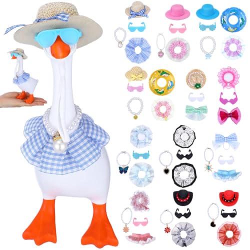 JolliLudo 12 Set 7 Inch Desk Goose Outfits - Mini Desk Goose Accessories with Hats, Glasses, Necklaces- Dress up Set for Magnetic Geese Statue Key Holder, Office Gift Table Decor (Vacation)
