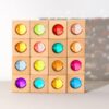 JolliLudo 16 Pcs Acrylic Wooden Gem Blocks Sparkling Translucent Cubes Stacking Toys Wooden Cubes Blocks with Colorful Acrylic Open Ended Play Montessori Educational Toys (Round)